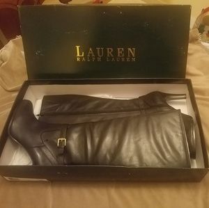 Ralph Lauren Bethan Black Burnished Calf Boots